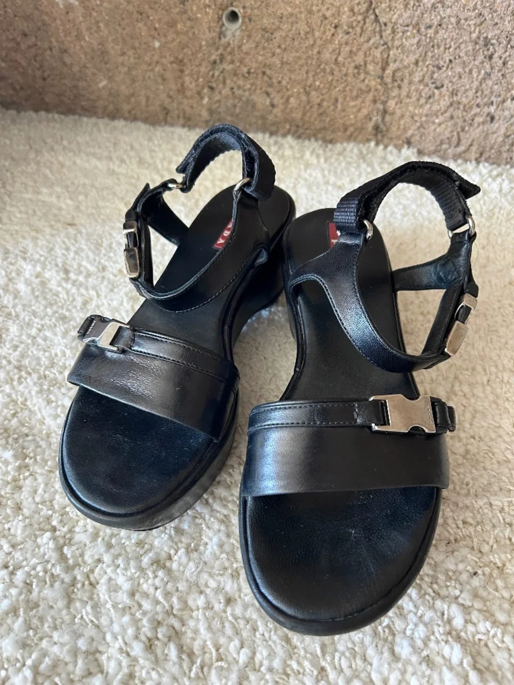 Prada Black Leather Platform Sandals Made in Italy Size 36